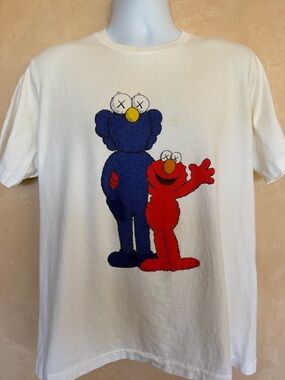 KAWS White Tee with Blue & Red Character Print